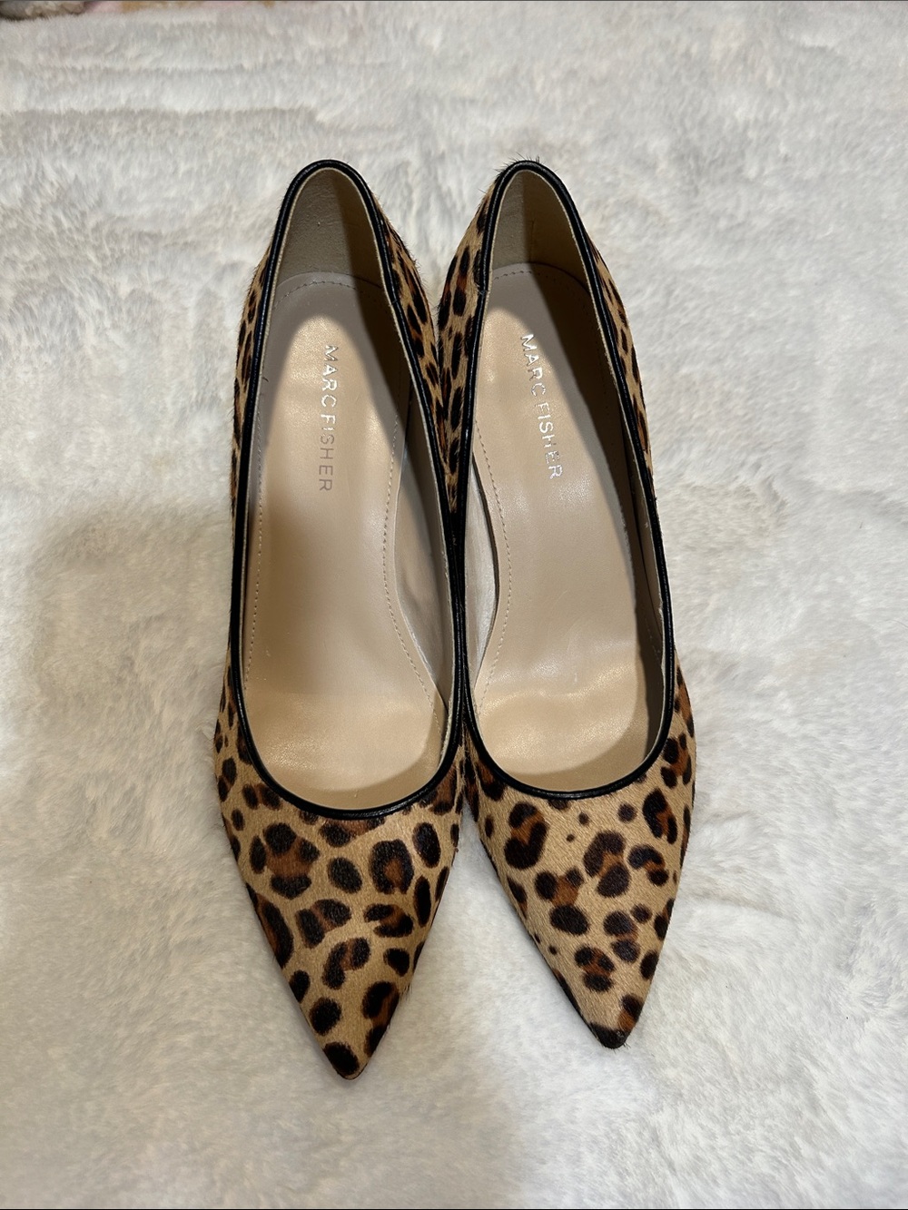 Marc Fisher Leopard-Print Pointed Pumps in Tan and Black